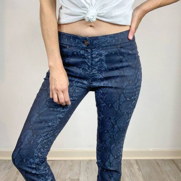 ELIE TAHARI python print pants low rise skinny leg blue y2k club kid 2467 - Picture 7 of 13